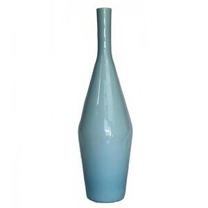 Vintage MCM Murano Hand-blown 16" Tall Ombre Blue & White Encased Art Glass Vase